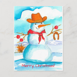 Cartão Postal De Festividades Sapato de Cavalo do Cowboy Snowman Feliz Natal