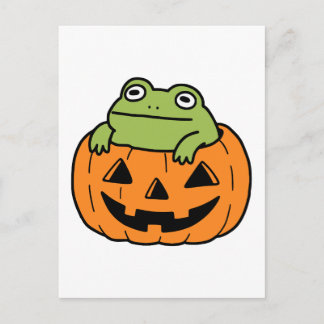 Cartão Postal De Festividades Sapo Fofo em Abóbora de Halloween