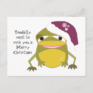 Cartão Postal De Festividades Sapo Humorístico com um Chapéu de Natal