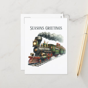 Cartão Postal De Festividades Sasons Saudações Mensagem de adição do trem