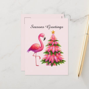 Cartão Postal De Festividades Sasons saudações rosa flamingo