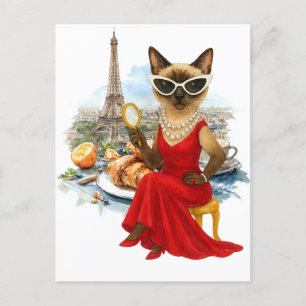 Cartão Postal De Festividades Sassy Cat está em Paris na França