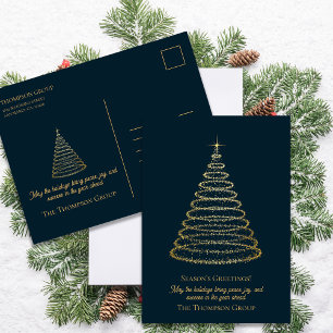Cartão Postal De Festividades Saudação corporativa à árvore de Natal Dourada