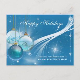 Cartão Postal De Festividades Saudação Corporativa do Enfeites de natal Azul Sil