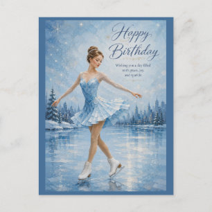 Cartão Postal De Festividades Saudação de Aniversário de Patinadora de Gelo Eleg