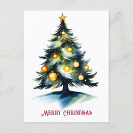 Cartão Postal De Festividades saudação de árvore de natal de aquarela
