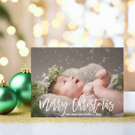 Cartão Postal De Festividades Saudação de Feliz Natal Personalizada| adicionar F<br><div class="desc">Mande estes cartões postais bonitos para seus amigos e família.  Linda e moderna escrita com MERRY CHRISTMAS em branco com SUA FOTO.  Perfeito para o PRIMEIRO NATAL do bebê.  A parte traseira do cartão tem a opção de adicionar texto.</div>