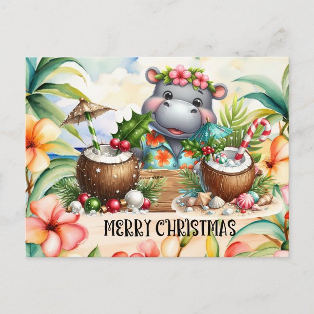 Cartão Postal De Festividades Saudação de Natal do Hippo Hawaii (Frente)