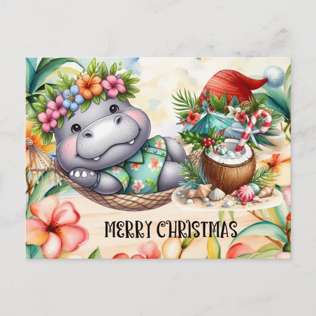Cartão Postal De Festividades Saudação de Natal do Hippo Hawaii (Frente)