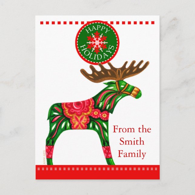 Cartão Postal De Festividades Saudação de Natal escandinavo com texto personaliz (Frente)