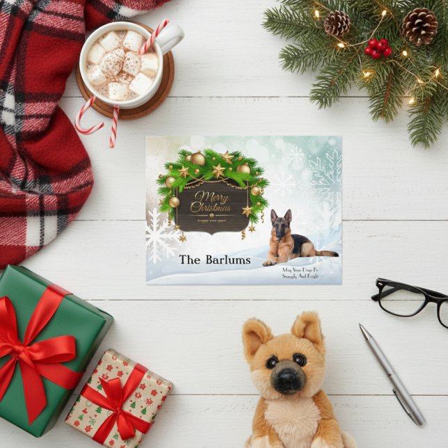 Cartão Postal De Festividades Saudação de Natal Personalizada do german shepherd (German Shepherd Personalized Christmas Greeting Holiday Postcard)