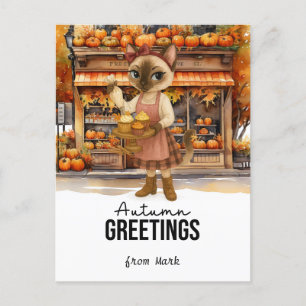 Cartão Postal De Festividades Saudação de outono da Bakery de Amantes de Gato