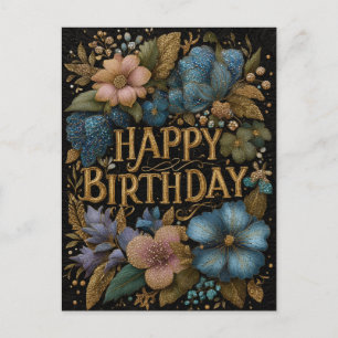 Cartão Postal De Festividades Saudação elegante de aniversário com texto dourado