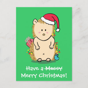 Cartão Postal De Festividades Saudação engraçada de Natal do ouriço