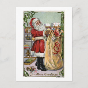 Cartão Postal De Festividades Saudação NatalPapai Noel com Saco Grande