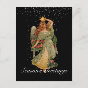 Cartão Postal De Festividades Saudações da temporada Vintage Angel Stars Night