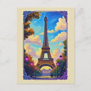 Cartão Postal De Festividades Saudações da Torre Eiffel de Paris Arte Europeu
