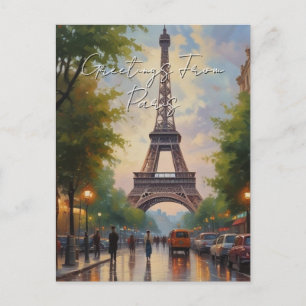 Cartão Postal De Festividades Saudações da Torre Eiffel de Paris Arte Europeu