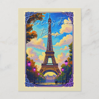 Cartão Postal De Festividades Saudações da Torre Eiffel de Paris Arte Europeu