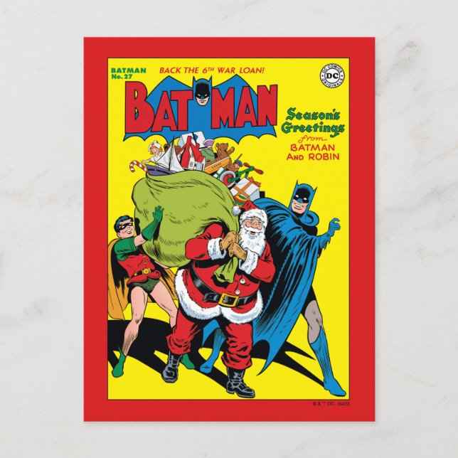 Cartão Postal De Festividades Saudações de Batman e Robin (Frente)
