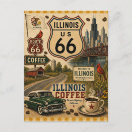 Cartão Postal De Festividades Saudações de Café de Férias da Rota 66 de Illinois
