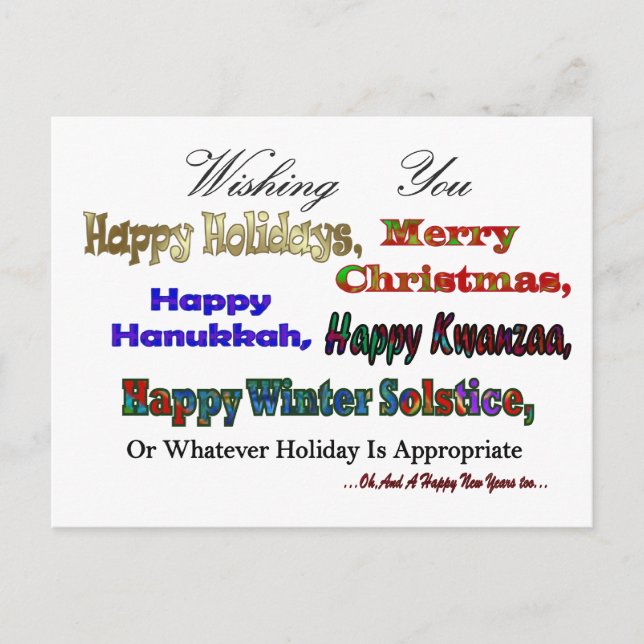 Cartão Postal De Festividades Saudações de feriados múltiplos (Frente)