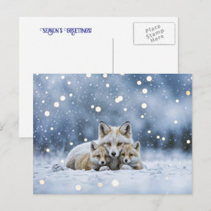 Cartão Postal De Festividades Saudações de Férias de Natal Raposa e Neve