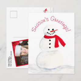 Cartão Postal De Festividades Saudações de Fim de Ano Boneco de Neve Aquarela Di