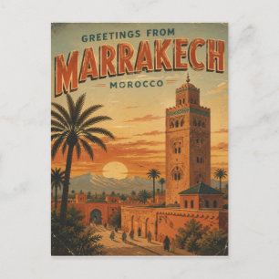 Cartão Postal De Festividades Saudações de Marrakech, Marrocos Viagem Antiga