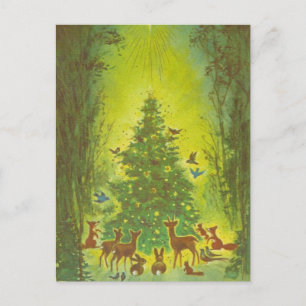 Cartão Postal De Festividades Saudações de Natal Reunidos em torno de uma árvore