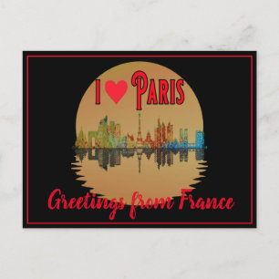 Cartão Postal De Festividades Saudações De Paris Skyline Sunset Souvenir