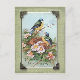 Cartão Postal De Festividades Saudações de Páscoa Pássaro Azul Reprodução Vintag