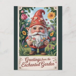 Cartão Postal De Festividades Saudações do Gnomo do "Jardim Encantado"