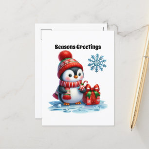 Cartão Postal De Festividades Saudações do Pinguim Natal personalizáveis das Sea