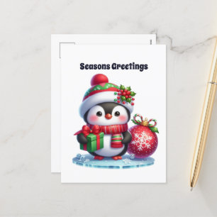 Cartão Postal De Festividades Saudações do Pinguim Natal personalizáveis das Sea