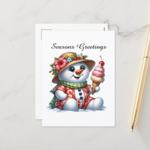 Cartão Postal De Festividades saudações personalizáveis do Snowman Seasons