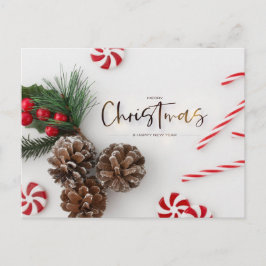 Cartão Postal De Festividades Saudações Pine Cone & Candy Cane