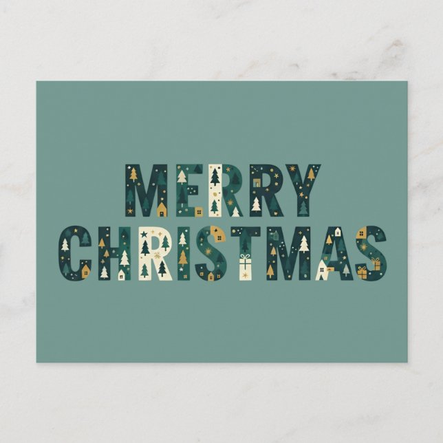 Cartão Postal De Festividades Scandinavian Merry Christmas Tree Winter Snow (Frente)