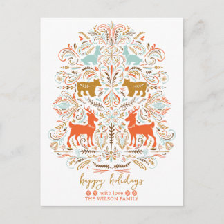 Cartão Postal De Festividades Scandinavian Nordic Folk art Fable Christmas 