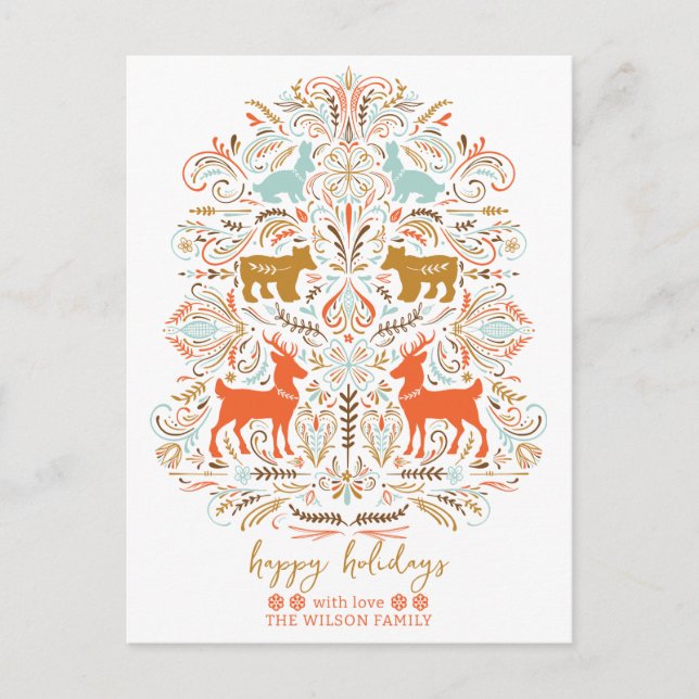 Cartão Postal De Festividades Scandinavian Nordic Folk art Fable Christmas  (Frente)