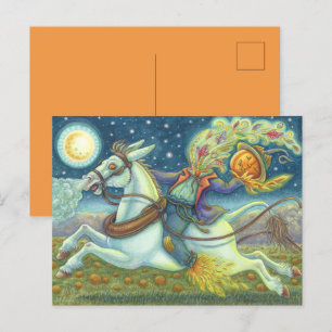 CARTÃO POSTAL DE FESTIVIDADES SCARECRONA DE HORSEMÃ INOXIDÁVEL EM MULTA BRANCA