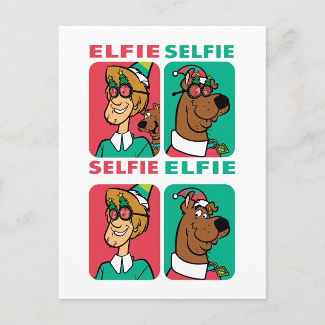 Cartão Postal De Festividades Scooby-Doo e Shaggy "Elfie Selfie" (Frente)