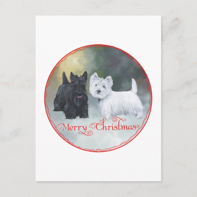 Cartão Postal De Festividades Scottie Westie Christmas (Frente)