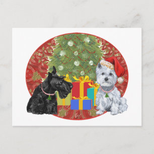 Cartão Postal De Festividades Scottie & Westie Natal