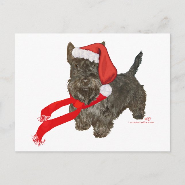 Cartão Postal De Festividades Scottish Terrier é o assistente dos Papais noeis (Frente)