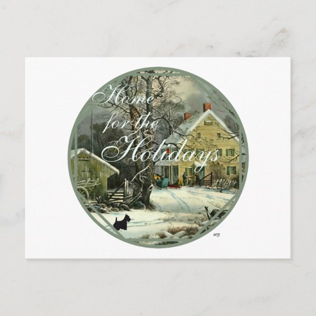 Cartão Postal De Festividades Scottish Terrier Old Fashiated Winter (Frente)
