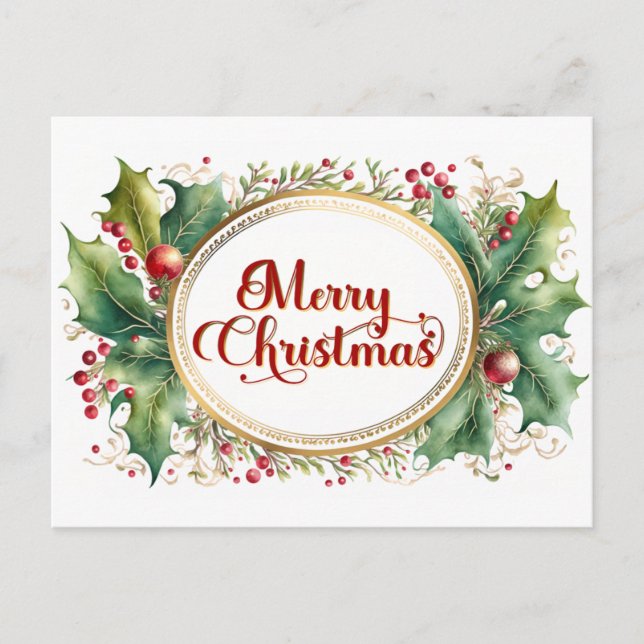 Cartão Postal De Festividades Script de Feliz Natal Personalizado em Quadro Flor (Frente)