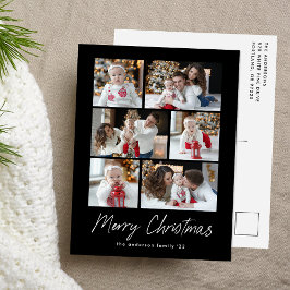 Cartão Postal De Festividades Script de Feliz Natal Preto 6 Colagem de Fotos