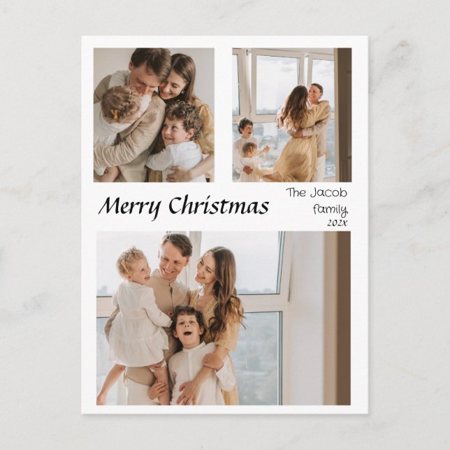 Cartão Postal De Festividades Script de feriados natalinos centrado em três foto (Frente)