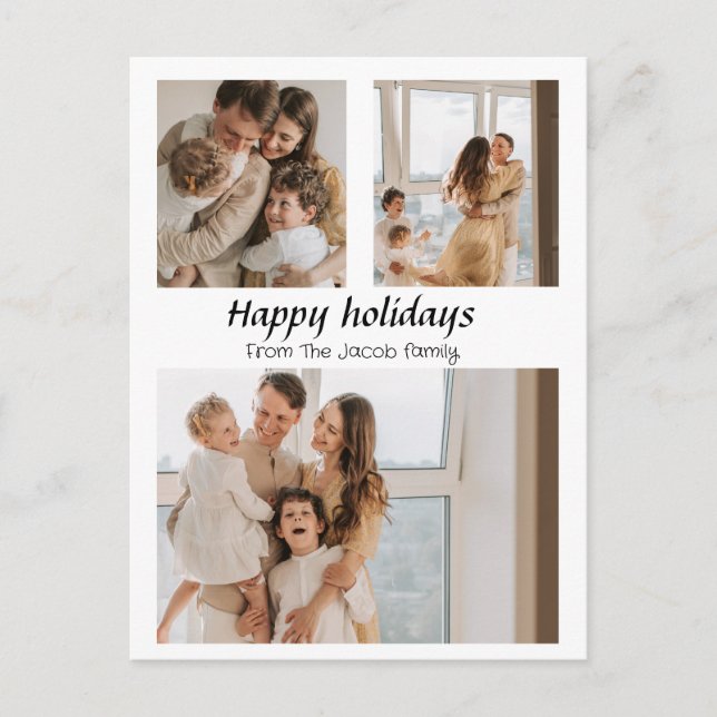 Cartão Postal De Festividades Script de feriados natalinos centrado em três foto (Frente)